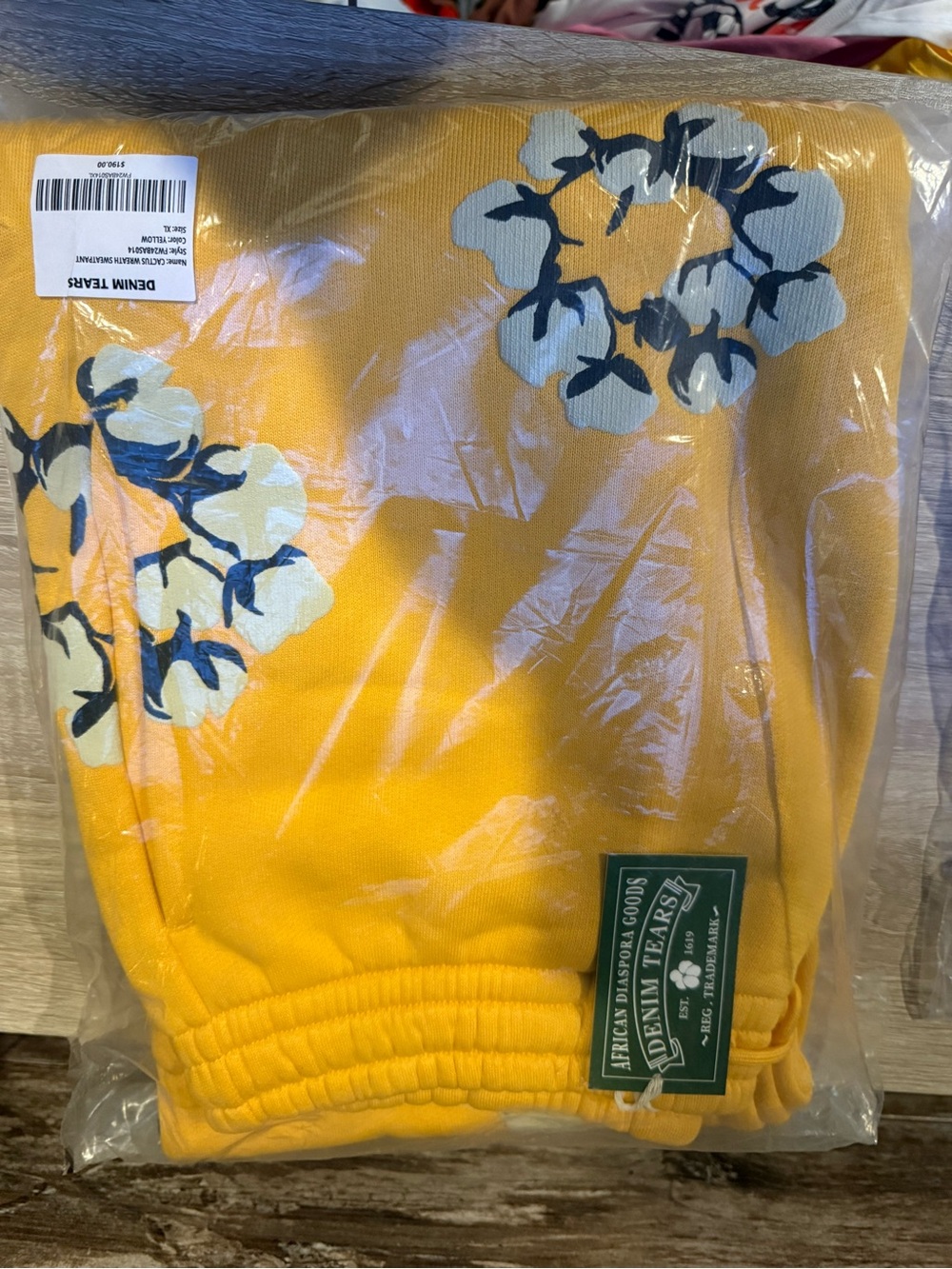 Denim Tears Men’s Floral-Accent Yellow Joggers